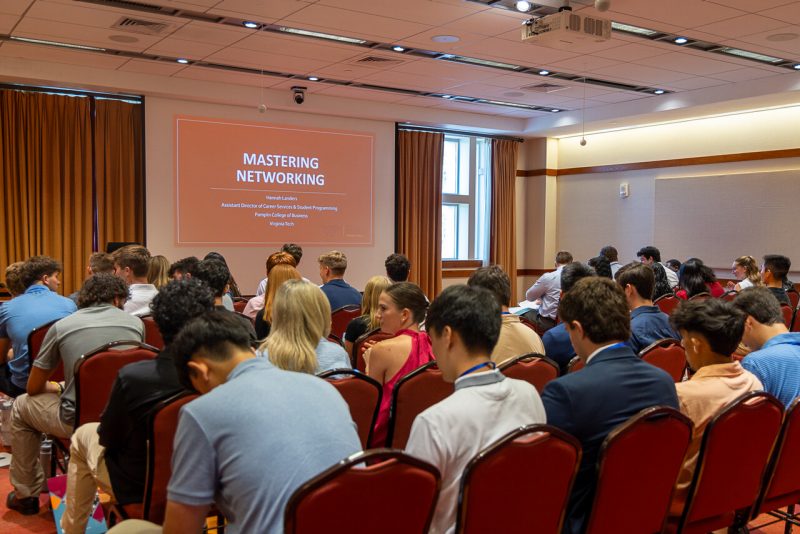 Students at Pamplin presentation about networking